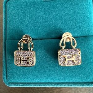 Hermes Copper Alloy 18K Gold Plated and Purple Handbag Earrings(OEM)